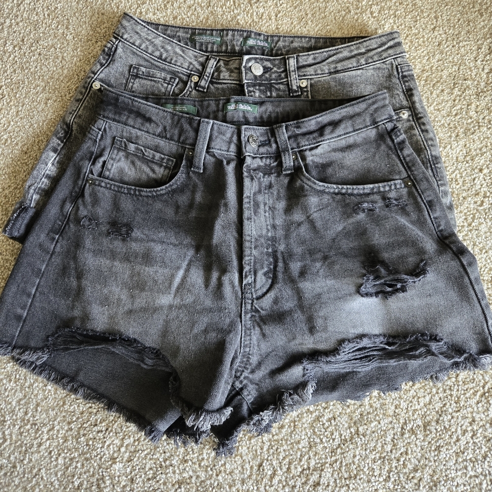Distressed Black Denim Shorts